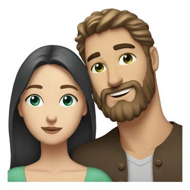 White man BROWN beard and blue eyes and BROWN hair hugging white woman with long black hair and green eyes sticker