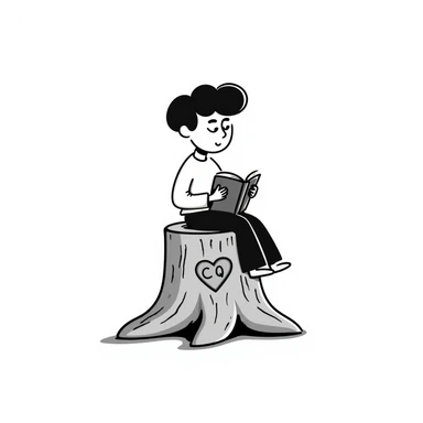 Replace the words 'Chaos King' and 'Chaos Queen' with the initials 'CK' and 'CQ' carved into the heart on the tree stump, keep the whimsical, hand-drawn doodle style. sticker