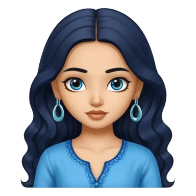 a pretty indian bratz girl with wavy long black hair, wearing a blue kurti, eyeliner on, indian auto behind her sticker