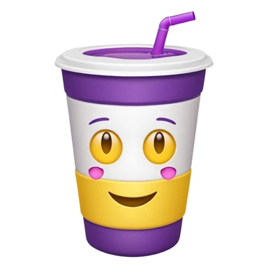  White styro with purple juice inside visible from the top only. Add a stoned yellow emoji face  sticker