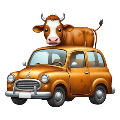 Cow eating a car sticker