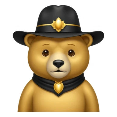 Oso dorado con un sombrero elegante    negro y  en   su cuello un moño negro sticker