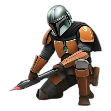 Mandalorian installing flooring sticker