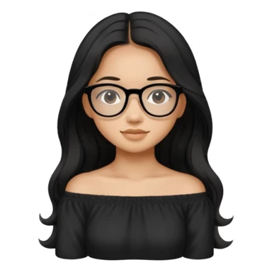 teen Filipina girl with black glasses and long black slightly wavy hair with cute cozy off the shoulder top sticker