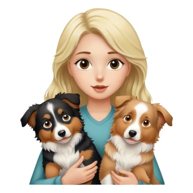 Blonde girl holding two australian shepherds sticker