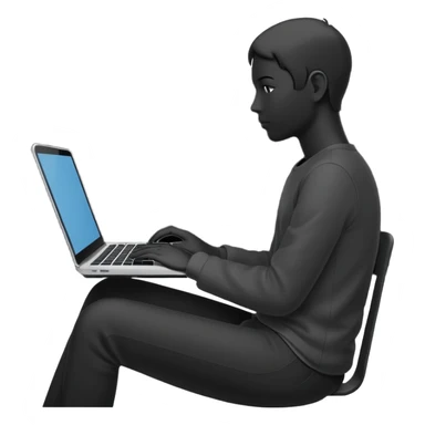 Minimalistic flat vector icon, iOS style, thin black contour on white background. Person silhouette sitting with a laptop, code brackets <> on the screen. Clean, no te sticker