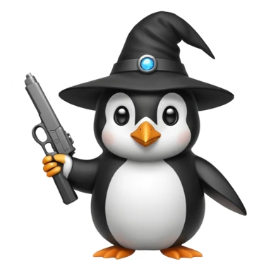 A penguin wizard holding a glock sticker