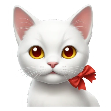 white cat with a red bow and a raised paw sticker