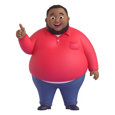 a fat black man pointing and laughing, playful, round features, 3D emoji style sticker