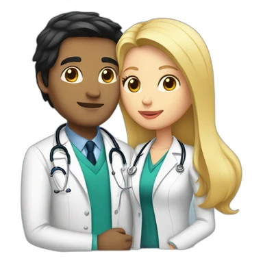 doctor girl with black hair kissing a man with blond hair and a jacket sticker
