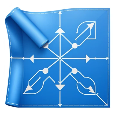 blue blueprint with white lines, corner X mark, and dotted path sticker