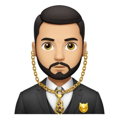 green eyes, dark short hair, muscular shoulders, big lips big nose big eyes, masculine good looking, dark beard wearing a suit . buttons of the shirt open. and olive skin tone  sticker