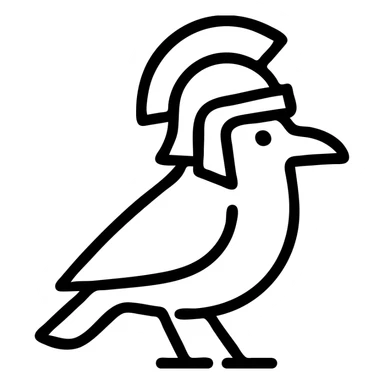 black bird with a gold spartan helmet, icon style sticker