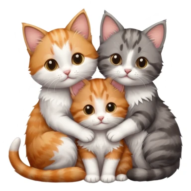3 tiny kittens cuddling together all different colours, the first one is grey and white, the second is ginger and white and the third is brown tabby and white sticker