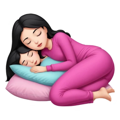 Sleeping on the pillow, beauty hot and pretty Pale girl with medium high black hair wearing sexy pink clothes  sticker