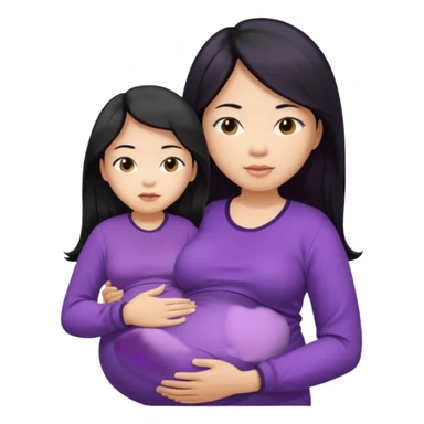 Asian, pregnant woman, purple shirt, long hair, head and eck and abdomen only sticker