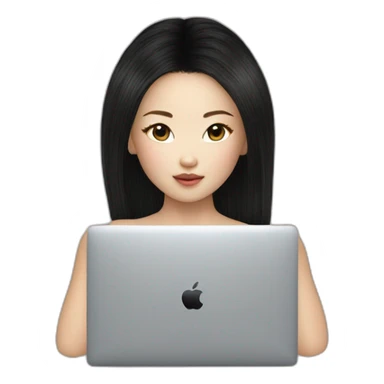 Black hair devon aoki with macbook sticker