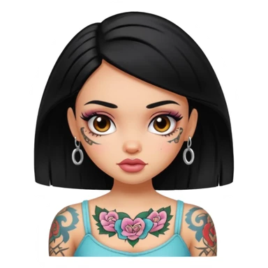 black haired pretty bratz girl with tattoos portrait sticker