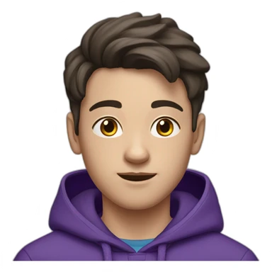 13 year old white boy fron The Netherlands with dark hair wearing jogging pants and a purple hoodie sticker