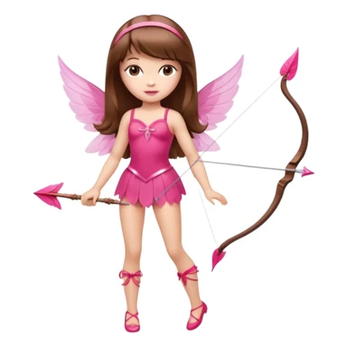 Hada de piel clara cupido pequeña  de cabello largo lacio castaño con flequillo y ojos cafés  vestida con algo sensual semitransparente corto color blanco o rojo con 1 arco y una sola flecha que combinen y labios rositas tipo Barbie pero en hada cupido de cuerpo completo de pies a cabeza   sticker