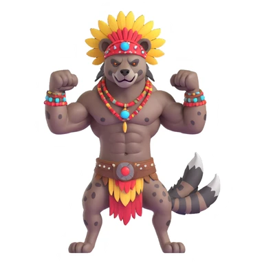 A native strong buff hyena with war bonnet flexing posing full body  sticker