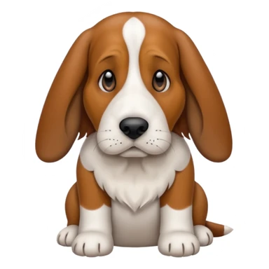 Basset hound with smaller ears, brown face black nose and ears. White belly chest and feet sticker