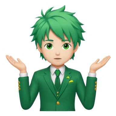 deku : boy anmie green hair green eyes in a ua suit with frenkles sticker