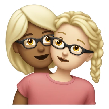 blonde woman with glasses and boy with black cap and no glasses kissing. both are white sticker
