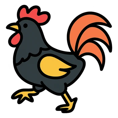 black rooster, eye-catching, dynamic pose, graphic style sticker