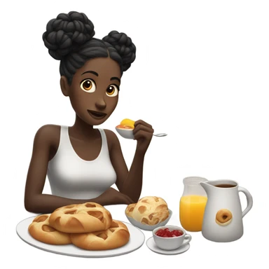 Dark skin black  woman eating breakfast with twist bun good morning sticker
