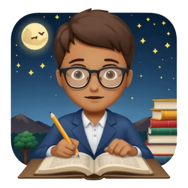 person infront of a book learning in the middle of the night sticker