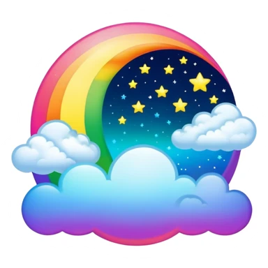 Neon rainbow colored damask style full moon with stars and clouds sticker
