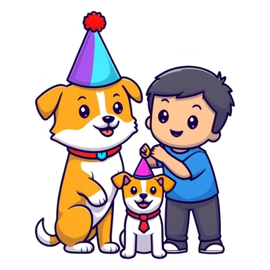 boy and his dog celebrating at party sticker