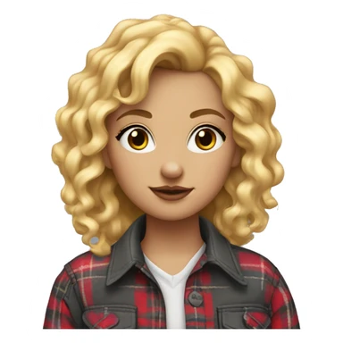 A girl with blond curls, piercing in the left nostril in the form of a ring. In a plaid shirt sticker
