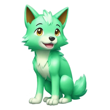 Cute Shy Shiny Light-Green Fakémon-Wolf-Pokémon Full Body sticker