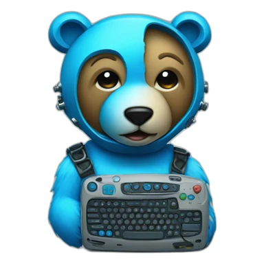 little blue neon punk bear with broken toy computer sticker