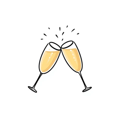 a pair of elegant goblets or wine glasses clinking together with champagne bubbles rising, in pastel colors dd9fb0, ffc6d3, a3bfc9, c4bee2, f1b091, detailed hand-drawn doodle style sticker