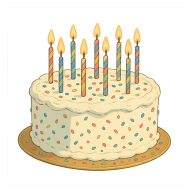 white birthday cake with sprinkles and candles sticker
