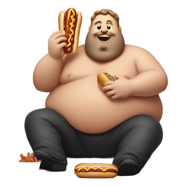 Fat guy eating hotdog sticker