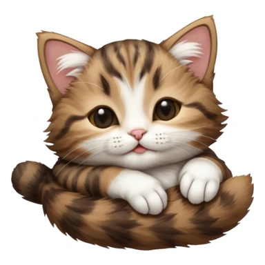 dark brown tabby and white kitten eyes closed whilst stretched out and  upside down sticker