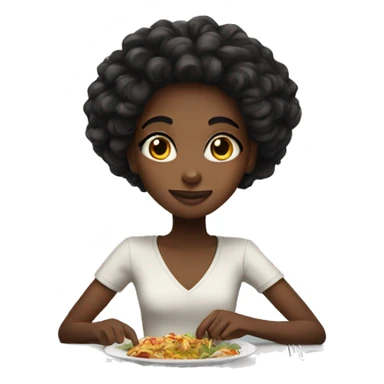 Black girl with long hair having dinner sticker