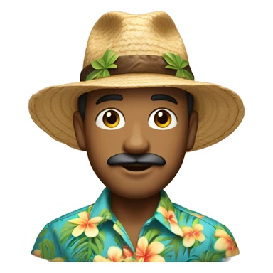 wearing a hat man, with mustache, A Hawaiian shirt, small hoop earring in one ear, light skin sticker