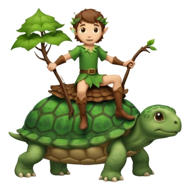 tiny forest elf man brown wavy hair riding a turtoise sticker