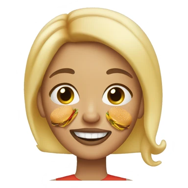 blonde woman with freckles and eyebrow piercing eating a burger sticker