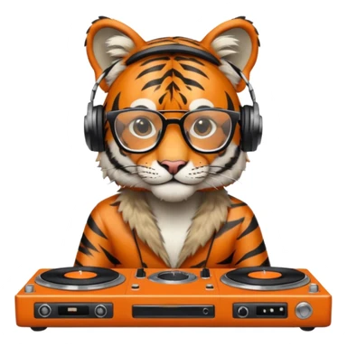 hipster tiger djing on two vinyl turntables sticker