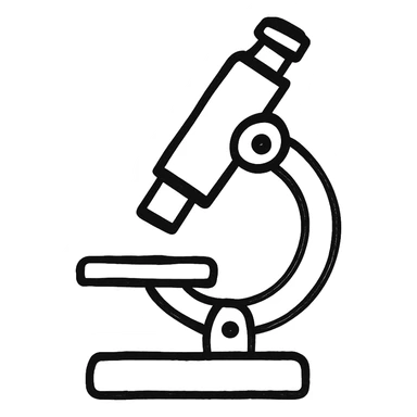 Add a microscope to the scientific research icon, keep it hand-drawn, black and white, sketch style sticker