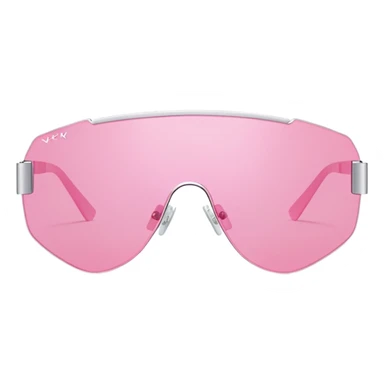 futuristic frameless shield sunglasses, pink tinted one-piece lens, Y2K fashion sticker