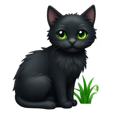 fluffy black cat with green irises  sticker