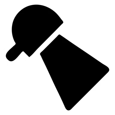 Minimalist vector logo, solid black silhouette of a small circular lamp head tilted 45° left, attached directly to a wide triangular light cone that widens toward the lower right, no handle details, no interior lines, no cut-outs, single color on a white 1:1 canvas, flat icon style, ultra-crisp edges, no gradients, no shadows, no text sticker