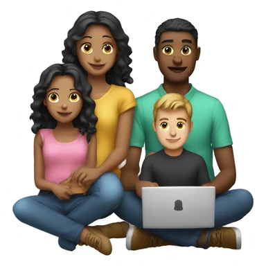 2 girl and 3 man each of them holding laptop and sit together  sticker